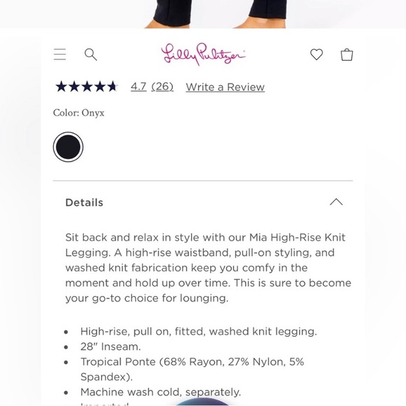 Lilly Pulitzer 28" Mia High-Rise Knit Legging Small Black - Picture 4 of 14